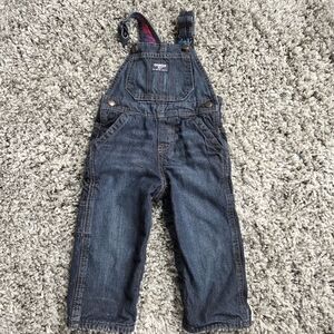 OshKosh B'gosh Denim Plaid Overalls One-Piece 18M Blue Red Green Button